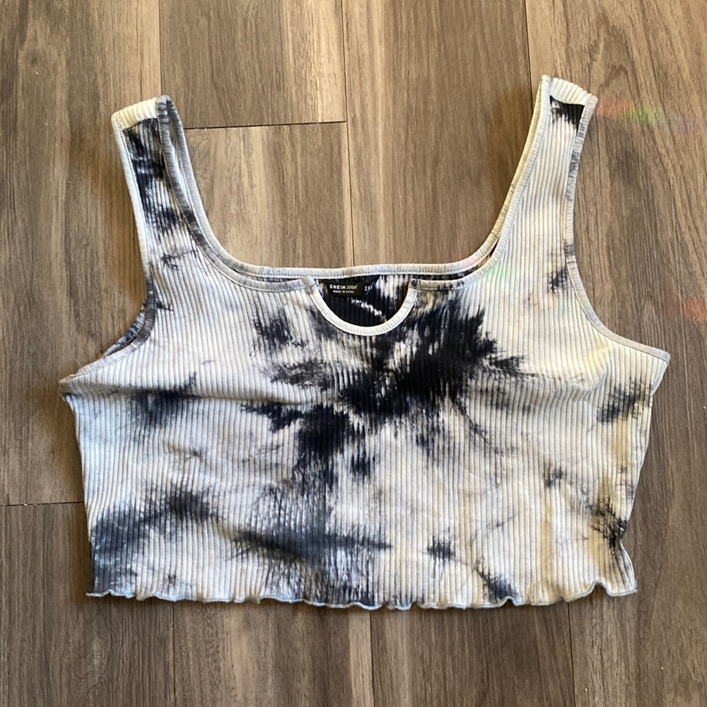 Shein Black & White Tie Dye Crop Top Tank 2XL
